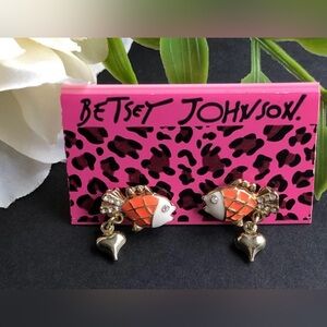 Betsey Johnson - NWT | Fish Earrings W/ Heart Detail - Orange/Crystals